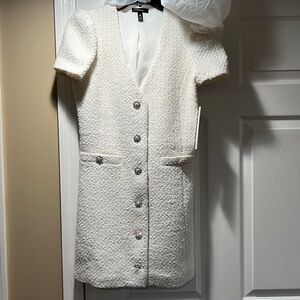 AQUA MINI DRESS WHITE WITH RHINESTONE BUTTONS - xsmall - never worn